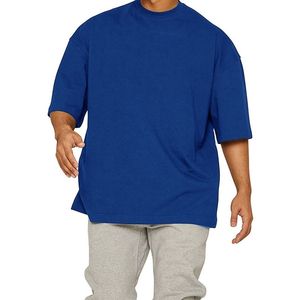T-shirts unis respirants de qualité supérieure, coupe lourde, design épuré, épaules tombantes, col côtelé, coupe oversize pour hommes à prix réduit - Product Image 1