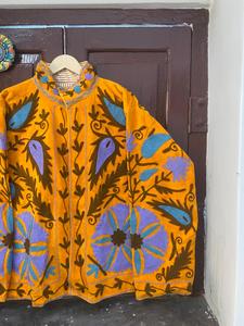 Bohemian Suzani Velvet <b>Jacket</b> Women Orange Floral Embroidery Statement <b>Jacket</b> Ethnic Style - Product Image 5