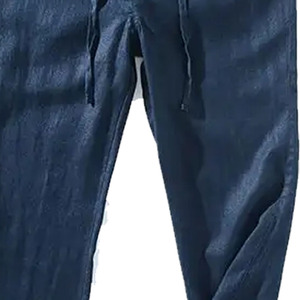 Pantalones Oxford de Algodón Azul Marino para Hombre, Cintura Elástica con Cordón, Joggers Casuales Transpirables de Peso Medio para Primavera - Product Image 4