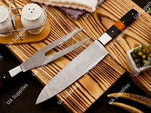 Juego de Cuchillo y Tenedor Profesionales para Tallar y Rebanar, Hechos a Mano con Acero de Damasco, 2 Piezas, Afilados como Cuchillas, Mango Personalizado OEM/ODM - Product Image 6