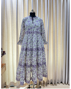 Classy And Trendy Women Natural <b>Muslin</b> Floral Maxi <b>Dress</b> 100% Cotton Loose Fit V-neck Hand Print <b>Dress</b> For Women And Girls Wear - Product Image 4