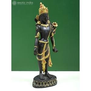 Sculpture en laiton de 11 pouces faite à la main Padmapani Avalokiteshvara travail d'artisan indien - Product Image 3