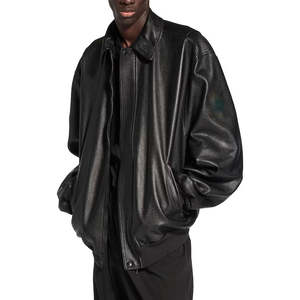 Veste en PU vintage personnalisée pour homme NESTA SPORTS, veste bomber noire brodée de haute qualité, veste en cuir zippée - Product Image 3