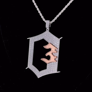 Iced Out <b>Frame</b> Pendant Silver and Rose Gold Tone Abstract Design Hip Hop Jewellery for Men and Women - Product Image 2