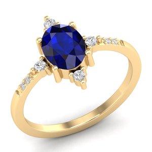 Bagues solitaires REYES, dernier design, saphir bleu ovale 1,25 ct, pour femmes, en or massif 14 carats, avec moissanite. - Product Image 2
