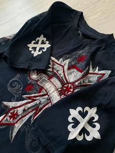 Premium Quality Graphic <b>T</b> <b>Shirt</b> Wings Skull Print Heavyweight Black Tee OEM ODM High Street <b>Gothic</b> Wings Cross Sleeve Print Tees - Product Image 5