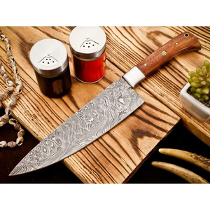 Cuchillo de Chef Personalizado Hecho a Mano Burraq, Hoja de Acero de Damasco de 7 Pulgadas y 3.0 mm de Grosor, Mango de Madera, Funda de Cuero, Nuevo Regalo - Product Image 6