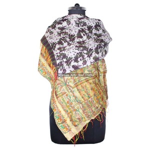 Kantha Work <b>Silk</b> Handmade <b>Vintage</b> Style Long <b>Scarf</b> Stole Hijab SC1201 Girls Floral Pattern Hand-Stitched - Product Image 1