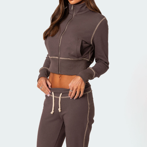 Ensemble de survêtement d'hiver pour femmes grande taille, couleur unie, sweat-shirt 100% coton avec pantalon de jogging deux pièces - Product Image 4