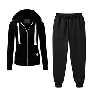 Women Solid Color Hooded Tracksuit Set Full Zipper Casual <b>Joggers</b> With Side Pockets Autumn Wear <b>Polyester</b> Material - Product Image 1