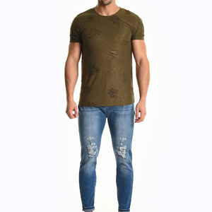 T-shirt Homme Grande Taille 100% Coton Effet Vieilli Coupe Ample Imprimé Couleur Unie Respirant Style Urbain Prix de Gros - Product Image 2