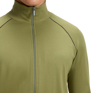 Sweat-shirt zippé vert olive pour homme, coupe classique, en molleton tricoté, décontracté, pour l'automne, couleur unie, col montant, fermeture éclair intégrale, manches longues - Product Image 3