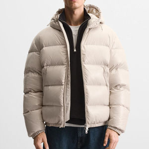 Blouson Bomber matelassé gris perle avec logo personnalisé, coupe classique, col rond, poches zippées, grandes tailles, vêtements d'extérieur d'hiver, vestes pour hommes en duvet - Product Image 4