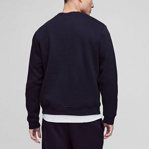 Sudadera de cuello redondo negra para hombre al por mayor, corte regular, con logo frontal estampado, estilo casual para otoño, 100% algodón, jersey de punto. - Product Image 2