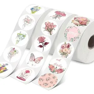 Pegatinas Decorativas de Flores de PE, Impresión Personalizada, Autoadhesivas, Duraderas, 500 Unidades por Rollo, 1 Pulgada/2.5 cm - Product Image 1