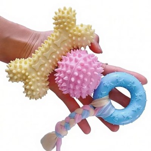 <b>Dog</b> Chew <b>Toy</b> Set Textured Rubber Teeth Cleaning <b>Ball</b> Bone Ring Tug <b>Toy</b> for Puppy Teething Training - Product Image 4