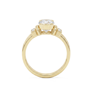 Bague de fiançailles en or massif 18 carats avec moissanite, sertie demi-cerclée, solitaire, diamant de laboratoire rond et baguette, trois pierres, style minimaliste, pour mariée - Product Image 4