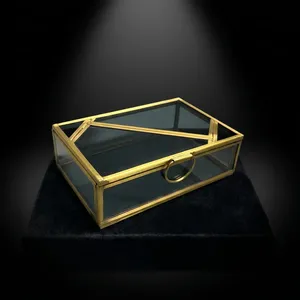 ARTISAN DESIGN Luxury Brass Black Glass Jewelry <b>Box</b> Storage <b>Trinket</b> Organizer Wedding Gift <b>Box</b> for Rings & Necklaces brass finis - Product Image 2