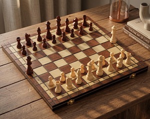 Ensemble d'échecs en bois massif de qualité supérieure, grand échiquier en bois flottant, jeu d'échecs professionnel en bois de noyer à grain traversant, coffret cadeau - Product Image 3