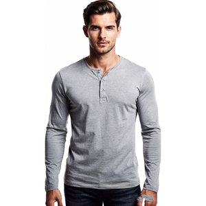 Men's Summer Henley T-Shirt Regular Fit Casual Wear Henley Tee Shirts Men 100% Cotton Long Sleeve Henley <b>TShirt</b> Men - Product Image 6