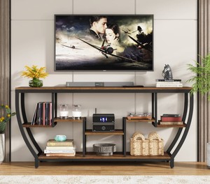 Mesa Consola Moderna de Madera con Estructura Metálica y Estantes de Almacenamiento, Diseño Industrial, Mueble para Sala de Estar, Decoración para Entrada - Product Image 3