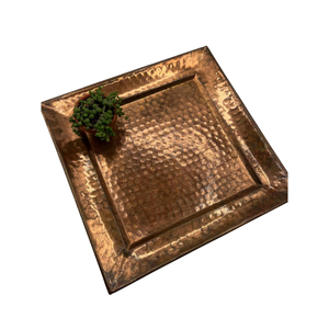 Bandeja redonda de cobre para servir con asas de latón, patrón de mandala grabado, platos de metal para comida, para vajilla de lujo en hoteles y restaurantes. - Product Image 4