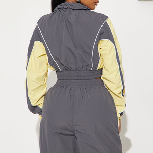Stylish Women's Gray Loose Fit Sporty Pants Full Length Waterproof With Side Pocket Women Athletic Tracksuit Crop Top Jacket <b>Set</b> - Product Image 2