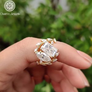 Charm Jewells <b>Cushion</b> Cut Moissanite IGI Certified Engagement Ring 18K Gold Plated Prong Setting Women's Classic Wedding Band 3 - Product Image 2
