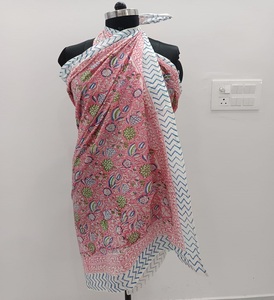 Sarong Premium Fait Main Imprimé au Bloc 2026, Grande Taille, Mode Éthique, Paréo en Coton Doux, Sarong 100% Coton pour la Plage - Product Image 1