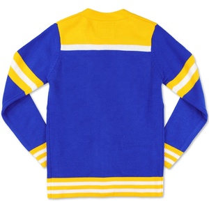Cárdigan de punto azul y amarillo para mujer, marca Sorority OEM, con cuello en V, manga larga, informal, con bolsillos y botones. - Product Image 5