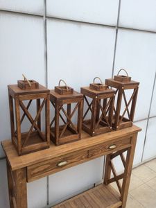 <b>Set</b> Of 2 Customized Handmade Wooden Candle <b>Lantern</b> Empty Candle Holder For Event & Home Decor Wooden Candle Holder - Product Image 4