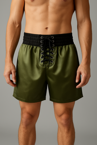 Men's Red Boxing Shorts With White <b>Lace</b>-Up Front And <b>Elastic</b> Waistband Quick Dry Polyester Sportwear - Product Image 6
