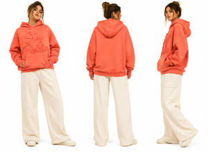 Women Baggy Distressed Embroidery Hoodie 100% Polyester Fleece Oversize Pullover Heavy <b>Weight</b> 430GSM Winter Warm Hoodies Ladies - Product Image 4