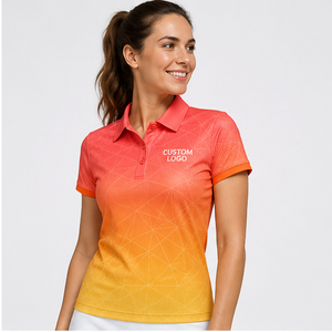 Polo Personalizado para Mujer con Degradado de Naranja Coral y Amarillo, de Secado Rápido, Transpirable, Manga Corta, Uniforme de Golf de Alto Rendimiento WPS-0791 - Product Image 3