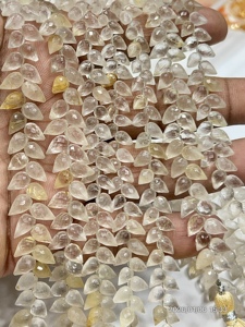 Cuentas facetadas de cuarzo rutilado dorado natural AAA, forma de briolette y lágrima, perforadas, 6x9mm, hilo de 8 pulgadas, a granel, al por mayor, calidad de exportación - Product Image 2