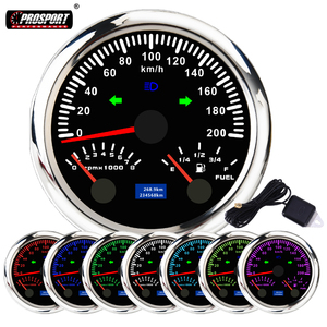 Nouveau Compteur de Vitesse Électrique 3-en-1 7 Couleurs en Acier Inoxydable 316 de 85mm (3-3/8 po) 200KMH avec Tachymètre et Jauge de Carburant 12/24V Cadran Noir IP67 - Product Image 1