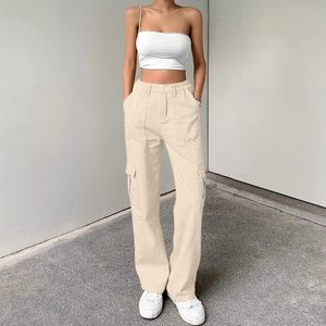 Hot Selling Women <b>Cargo</b> Pants Casual Loose Fit Elastic Waist Breathable Multi Pocket Trousers Solid Color Fashion Women's Pants - Product Image 1