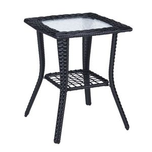 Black Outdoor Wicker Side Table with Glass Top Rattan End Table for Patio Coffee Bistro Table for Indoor Garden Porch Balcony - Product Image 4