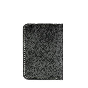 Textured <b>Black</b> Genuine <b>Leather</b> Vertical Bi Fold <b>Wallet</b> Slim Six Diagonal Card Slots White Contrast Stitching Cash Pocket Holders - Product Image 6
