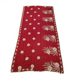 Women's Red Cotton <b>Shawl</b> Cream Rose Floral Embroidered Lightweight Breathable Ethnic Scarf Summer Daily Wear Hijab <b>Wrap</b> Elegant - Product Image 1