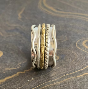 Dainty Multi Layer <b>Spinner</b> <b>Ring</b> Solid 925 <b>Silver</b> Pattern Anxiety Relief Statement Moving Band Jewelry - Product Image 3