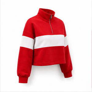 Sudadera Corta Personalizada Roja Escarlata para Mujer, Estilo Urbano, con Media Cremallera, de Felpa Francesa - Product Image 2
