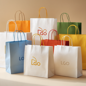 <b>Biodegradable</b> Kraft <b>Paper</b> Drawstring Shopping Bags Reusable with Handles Custom Gravure Printing Low MOQ Supplier - Product Image 4