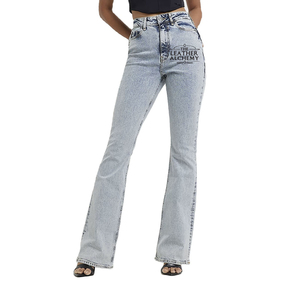 Pantalones vaqueros de mujer de pierna ancha de color liso, a la moda, informales, transpirables, precio económico, al por mayor desde Pakistán - Product Image 1