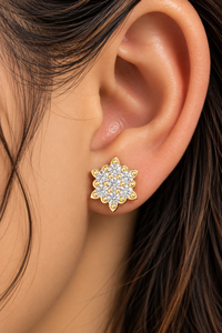 Pendientes de Diamantes Cultivados en Laboratorio, Diseño de Estrella y Copo de Nieve, Corte Redondo, DEF VVS, Oro Sólido de 14K y 18K, Pendientes de Novia para Boda, Venta al por Mayor - Product Image 2