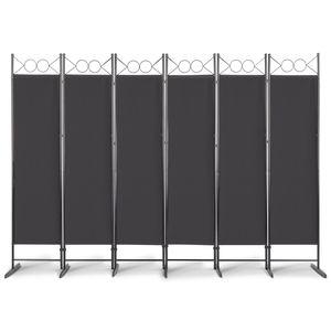 Divisorio Pieghevole a 6 Pannelli con Schermo da 1,75 m, Tessuto in Poliestere 160g, Telaio in Acciaio al Carbonio e Piedini in Plastica Nera - Product Image 1