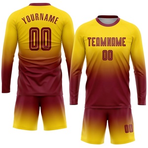 Camiseta de Fútbol Personalizada con Degradado Amarillo y Marrón, Manga Larga, Nombre del Equipo, Nombre Personalizado, Sublimada, Poliéster, Unisex, para Adultos - Product Image 1