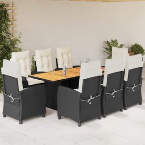 Set da Pranzo da Giardino in Rattan Nero per 6 Persone, Tavolo in Legno Massello, Arredamento da Esterno Resistente alle Intemperie, Design Contemporaneo - Product Image 1