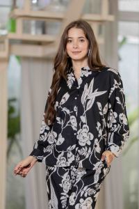 Premium Black Cotton Co-Ord Set Set for Women – Floral <b>Tunic</b> with Bottom - Product Image 5