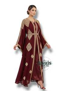 Caftán Marroquí con Cuentas Awais House, Abaya Abierta de Manga Larga, Vestido Modesto con Cuello en V para Adultos, Bordado para Bodas y Eid - Product Image 2